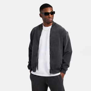 เสื้อแจ็กเก็ตผ้าใบสำหรับผู้ชายผ้าซักแบบความเป็นกรดขนาดพอดีตัวใน2025ของผู้ชายเสื้อแจ็กเก็ตผ้าแคนวาสแบบมีซิปรูดซิปรูดซิปขึ้นด้วยเทาเข้มวินเทจแจ็กเก็ตโลโก้ที่กำหนดเอง - Product Image 1