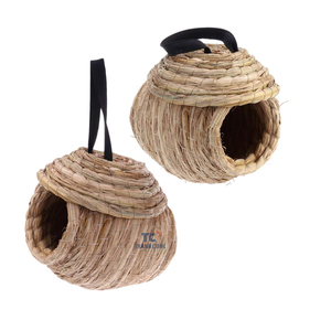 Cuerda de paja tejida Nido de Pájaro columpios decoraciones al aire libre Casa de pájaro tejido colibrí nido bolsillos para pájaros - Product Image 5