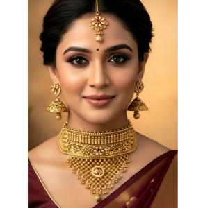 Ensemble de collier de créateur de style nouveau de qualité supérieure en or ethnique avec boucles d'oreilles Tikka pour collection de vêtements de mariage pour femmes - Product Image 1