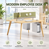Paravents de bureau modulaires pour poste de travail 2 places avec panneau en tissu, pieds en bois et support pour unité centrale pour zone de travail d'équipe