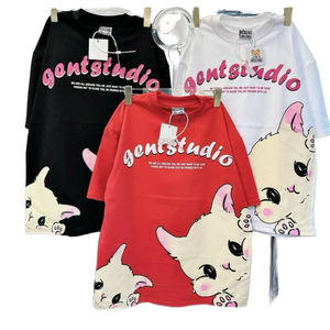 Gentstudio Women's Short Sleeve Crew Neck <b>T</b>-Shirt Cartoon <b>Cat</b> Print Regular Fit Cotton Jersey Top Spring Summer Cute Style - Product Image 1