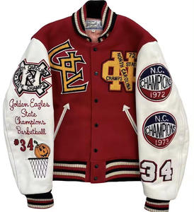 Custom Logo Wool Embroidery Cuustom Letterman <b>Jackets</b> Men <b>Vintage</b> Leather Sleeve <b>Varsity</b> <b>Jacket</b> - Product Image 1