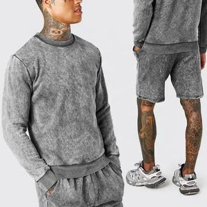 Fabricant de vêtements personnalisés, ensemble de survêtement unisexe délavé à l'acide, ensemble de survêtement vierge, taille plus, ensemble de short et de t-shirt délavé à l'acide pour homme - Product Image 2