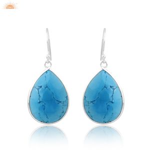 Boucles d'oreilles de mariage pour femmes en argent sterling fin avec pierre précieuse turquoise Matrix, fournisseur de bijoux - Product Image 1