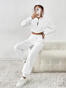 ชุดวอร์มผู้หญิงแบบสองชิ้น ผ้าฝ้ายฟลีซ ชุดกีฬา ชุดออกกำลังกาย ชุดลำลองสำหรับวิ่งจ๊อกกิ้ง - Product Image 5