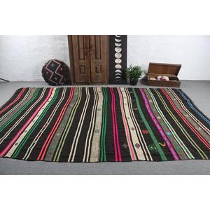 Tapis turc vintage 7,3x12 pieds, tapis en laine patchwork noir et rouge - Product Image 3
