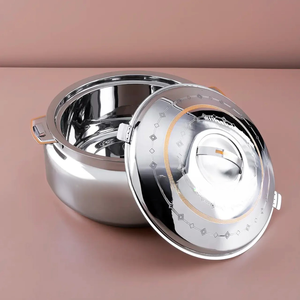 Marmite en acier inoxydable à finition argentée, isolée, durable, antiadhésive, avec couvercle gravé, bol de service pour la cuisine, la salle à manger, l'hôtel, le restaurant - Product Image 2