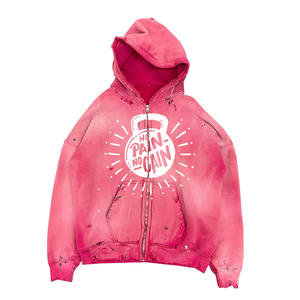 Sudaderas con capucha de lavado ácido de alta calidad Color Rosa Angustia Cremallera Oversize Sun Fad Aid Wash Sudaderas y sudaderas con capucha con estilo - Product Image 1