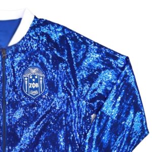 Zeta Phi Beta Sororité Veste À Paillettes Bleu Royal Blanc Vêtements De Vie Grecque Broderie Personnalisée ZPB Glitter Varsity Party Wear Veste - Product Image 3
