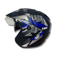 Casque de moto ABS demi-visage bleu mat BXP JP7 Juke de haute qualité, neuf |   Double visière certifiée SNI pour adultes