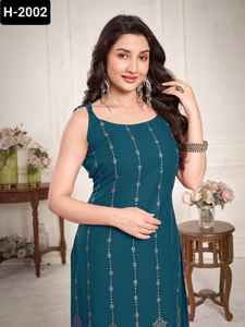 Kurtis en rayonne lourde les plus beaux vêtements décontractés et de festival avec motif imprimé en feuille d'or et de couleur avec grande taille disponible - Product Image 3