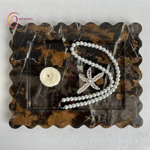 Bandeja de servicio decorativa de mármol brillante marrón de diseño de moda bandeja de servicio plateada de postre de comida de alta calidad para el hogar y hoteles - Product Image 4