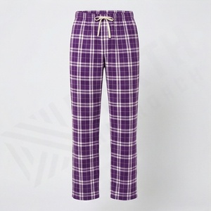 Wholesale 100 Percent Cotton <b>Flannel</b> Casual Pajama Pants Men Plaid Print Home Wear Trousers Elastic Waist Drawstring New - Product Image 1