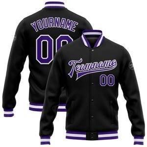 Vente en gros dans l'industrie directe Blouson aviateur hiver décontracté personnalisé noir rose-violet veste Letterman Varsity à snap complet - Product Image 6