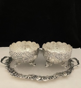 Plateau de forme ovale plaqué argent fabriqué à la main avec bols Vintage pour la décoration de la maison bols cadeaux de mariage - Product Image 2