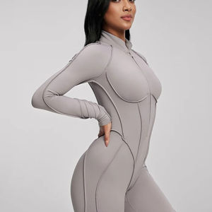 Combinaison de sport personnalisée à compression, body de yoga, manches longues, dos nu, combinaison de sport zippée sur le devant, combinaison de fitness pour la salle de sport - Product Image 3