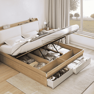 Base de Cama Moderna Minimalista Turin con Sistema de Elevación a Gas y Almacenamiento, en Tamaños King, Queen e Individual, Muebles para el Hogar con Materiales de Madera y Metal - Product Image 1