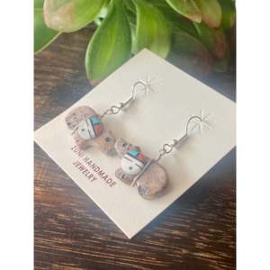 Pendientes Colgantes de Plata de Ley con Múltiples Piedras y Diseño de Oso Hechos a Mano por Zuni, Pendientes de Animales para Regalo - Product Image 4