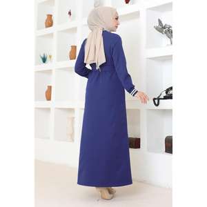 Abaya Modeste Côtelée Indigo Mega Merchant avec Boutons Dissimulés, Modèle Veste & Trench-coat 90761 Style Quotidien - Product Image 4