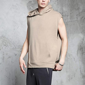 Costume De Sweat-shirt Loose Fitting Hip Hop Blank <b>Hoodies</b> Slit Zipper French Terry Beige Oversized <b>Sleeveless</b> <b>Hoodies</b> - Product Image 2
