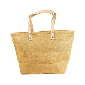 Vente en gros de sacs fourre-tout écologiques en toile de jute recyclée grands sacs d'achat réutilisables en jute naturelle personnalisables avec logo sérigraphié - Product Image 2
