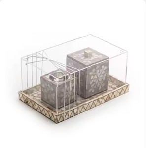 Ensemble de cadeaux de plateaux décoratifs de Noël 2 pièces pot supérieur en acrylique nacré pour la nourriture et le dessert prix de gros - Product Image 1