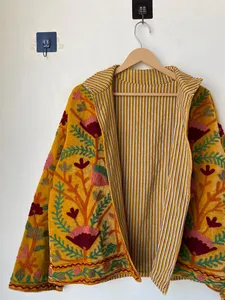 Handmade Cotton Suzani Coat with Embroidered Techniques Breathable Boho <b>Quilted</b> Jacket Indian Embroidery Jacket - Product Image 3