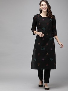 women Black Printed pure cotton Kurta with <b>Trousers</b> <b>indian</b> pakistan salwar kameez - Product Image 2