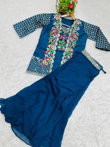 Conjunto de Vestido de Georgette Bordado de Lujo Unity con Chaqueta Estilo Kurti, Ropa de Fiesta y Festiva para Mujer - Product Image 6