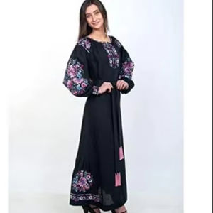 Robe longue d'été en coton ukrainien pour femmes avec broderie Robe à manches longues Broderie de plage Robe de travail pour femmes Meilleur prix - Product Image 1