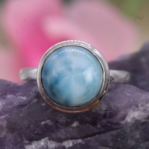 Anillo de plata esterlina 925 hecho a mano para mujer, ajuste de bisel de piedras preciosas de corte de Larimar Natural, clásico para propuestas de boda, cumpleaños - Product Image 4
