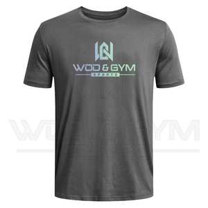 เสื้อยืดแขนสั้นสีพื้นสำหรับผู้ชายแห้งเร็วและสตรีทแต่งลายโลโก้สีพื้นเทรนด์ล่าสุดตามสั่ง - Product Image 1