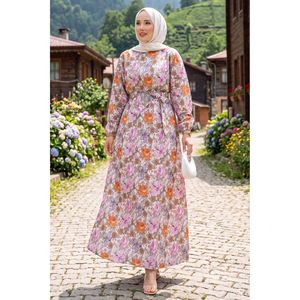 Robe à ceinture à motifs floraux violets, décontractée et tendance pour femmes, respirante et durable, taille XS, pour la journée ou les vacances - Product Image 1