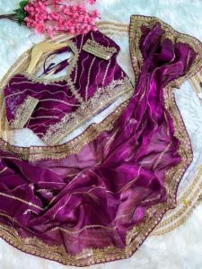 Sari de seda suave y pura de diseñador, hermosa secuencia de bordado, borde de trabajo para bodas indias pakistaníes, fiestas, ropa India - Product Image 5