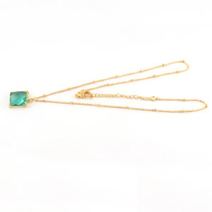 Bijoux de mode bohème forme carrée à facettes Aqua calcédoine ensemble pendentif collier plaqué or perlé chaîne collier bijoux - Product Image 4