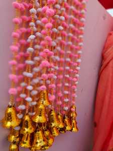 White Pink Pom Pom Garland With Bell <strong>Strings</strong> Decorative <strong>Backdrop</strong> for Weddings Festivals Parties Home Temple Christmas Decor - Product Image 6