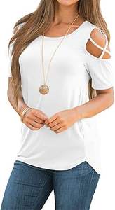 Vente en gros T-shirts d'été de haute qualité pour femmes Tunique à manches courtes T-shirt à bretelles et épaules dénudées - Product Image 3