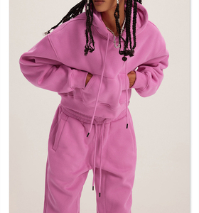 ชุดเสื้อมีฮู้ดแบบมีเชือกรูดและกางเกงขายาวของผู้หญิงมีโลโก้ด้านหน้ามีฮู้ดและกระเป๋าจิงโจ้ - Product Image 3