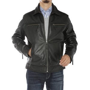 Veste d'hiver en cuir noir pour hommes, Logo brodé personnalisé OEM, prix de gros, veste en cuir noir pour hommes - Product Image 1