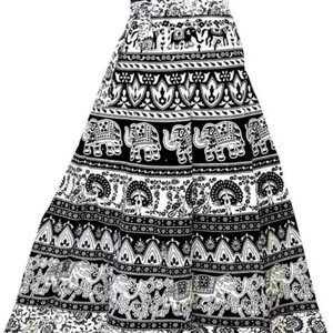 กระโปรงยาวผ้าคอตตอนแท้สำหรับผู้หญิงกระโปรงสีดำพิมพ์ลาย - Product Image 1