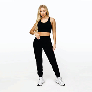 65% coton 35% polyester ceinture élastique bande linéaire polaire survêtement noir femmes survêtement bas - Product Image 3