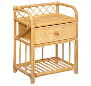 Atacado novo artesanato natural rattan vime Mesa de Cabeceira com 1 Gaveta em Rattan e Bambu do Vietnã