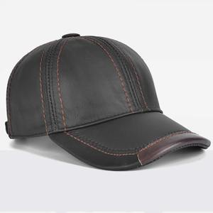 Handmade Genuine Cowhide Leather Baseball <b>Cap</b> <b>for</b> <b>Men</b> Keep Warm Solid Adjustable Winter Hat <b>Snapback</b> with Earflaps - Product Image 2