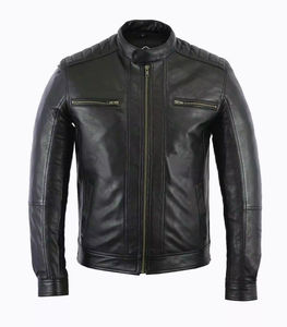 Custom <b>Mens</b> Fashion <b>Black</b> <b>Real</b> Leather Jacket for <b>Men</b> High Quality Casual Outerwear OEM Wholesale - Product Image 2