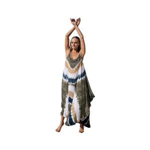Elegante Vestido Maxi con Estampado Tie Dye, 100% Algodón, Ecológico, Lavable, con Volantes, de Alta Calidad, Ropa Casual para Vacaciones - Product Image 1