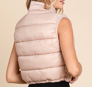 Customizable <b>Lightweight</b> Puffer <b>Gilet</b> for Women High Neck Zipper Sleeveless Collar Canvas Fabric OEM Service - Product Image 2