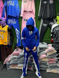 Sudadera personalizada con parche bordado en 3D y estampado de hojaldre para hombre, ropa de calle de talla grande, Sudadera con capucha lavada con ácido desteñida al sol y pantalón acampanado - Product Image 6