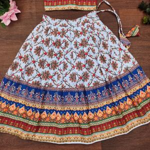 Conjunto de Lehenga Choli Tradicional Étnico Azul de Poliéster para Niñas de Shoryam Fashion, Estampado Digital, Completamente Cosido, para Fiestas - Product Image 3