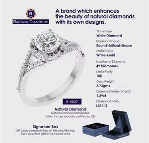 Metal elegante de oro blanco de 10 quilates de alta calidad con impresionante anillo solitario de Diamantes Joyería de pureza Original de diamantes Rikhava - Product Image 4