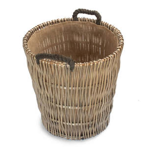 Grand panier rond en rotin gris et osier pour bûches, vaisselle de rangement pour la cuisine-Chaussures alimentaires Doublure en toile de jute - Product Image 2